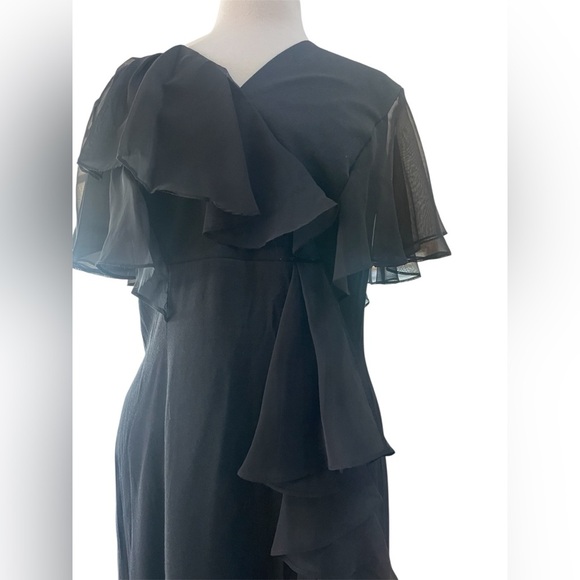 Filigree Black Ruffle Maxi Dress Wrap Vintage 80's 90's Size 12 - Picture 4 of 9